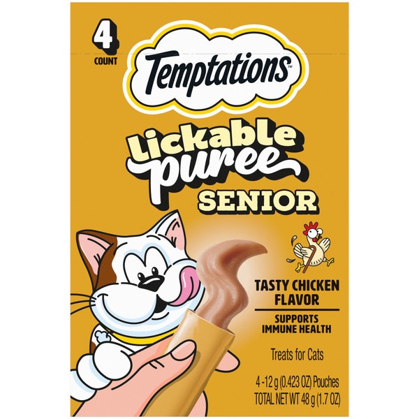 Temptations Lickable Puree Senior Cat Treats, Tasty Chicken Flavor, 4 Count image 1