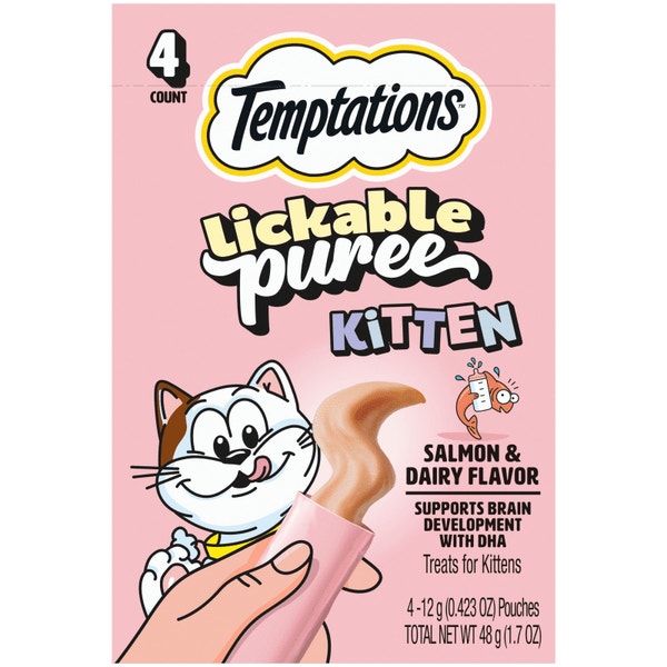 Temptations Lickable Puree Kitten Treats, Salmon & Dairy Flavor, 4 Count image 1