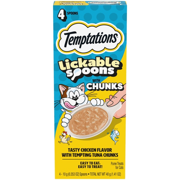 Temptations Lickable Spoons with Chunks Cat Treats, Chicken Flavor with Tuna Chunks image 1