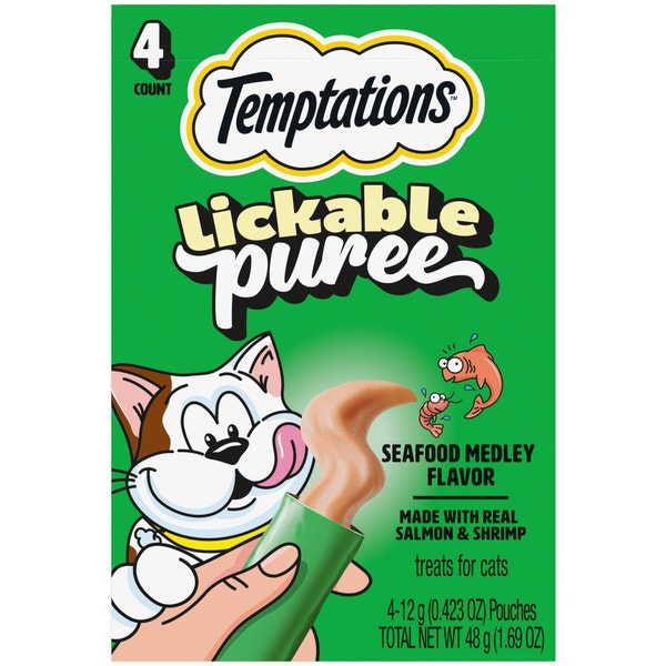 Temptations Creamy Puree Mix-Ups Lickable Cat Treats Seafood Medley Flavor image 1