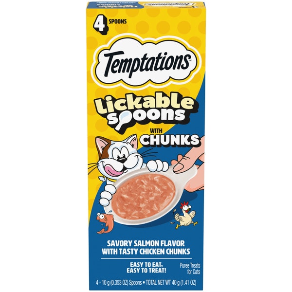 Temptations Lickable Spoons with Chunks Cat Treats, Salmon Flavor with Chicken Chunks image 1