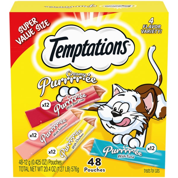 Creamy Puree 48 Count Variety Pack with Beef Liver, Salmon, Chicken, and Tuna Lickable, Squeezable Cat Treats image 1