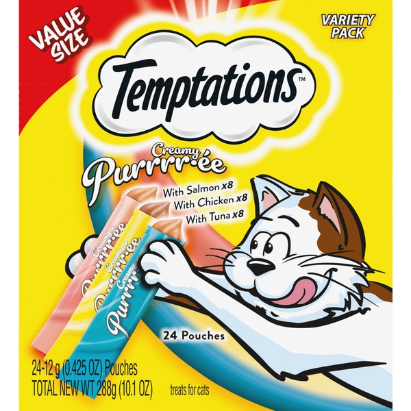 Creamy Puree 24 Count Variety Pack with Salmon, Chicken, and Tuna Lickable, Squeezable Cat Treats image 1