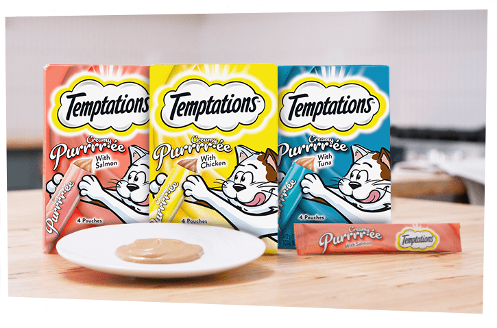 Creamy Puree Lickable Cat Treats Chicken Salmon Tuna TEMPTATIONS