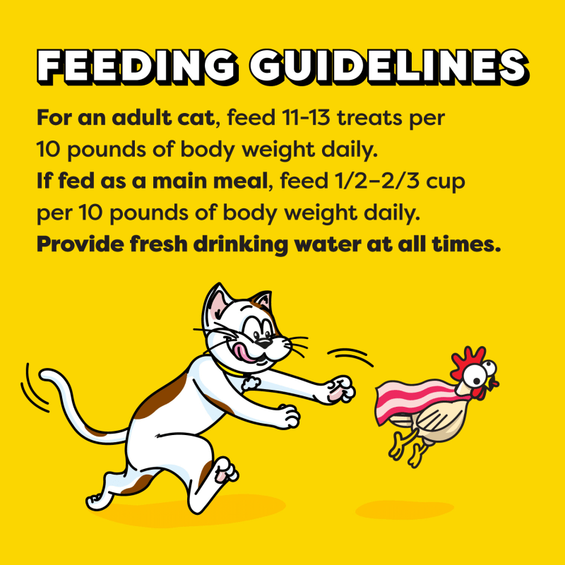 Temptations Wacky Blasts Cat Treats, Cluckin’ Bacon Flavor, 3 oz. Pouch feeding guidelines image