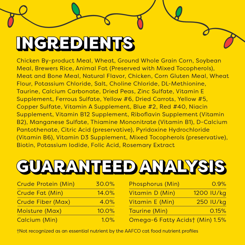 TEMPTATIONS Tasty Chicken Flavor Adult Dry Cat Food, Holiday Edition Bag ingredients image