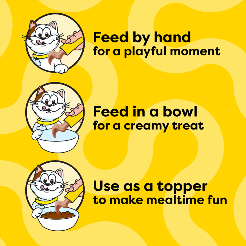 Temptations Lickable Puree Kitten Treats, Chicken and Salmon Variety Pack, 48 Count feeding guidelines image